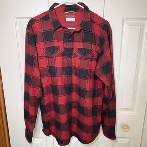 Columbia‎ Flannel Shirt Mens Medium Red Plaid Omni Wick Layering Hiking Outdoors